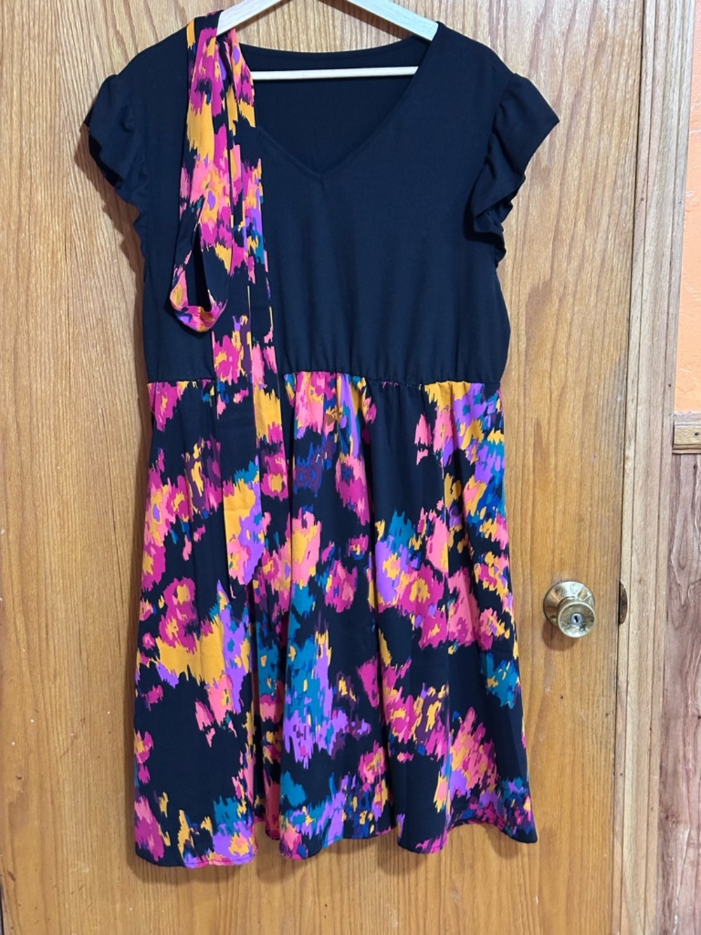 Women’s sz 2X Dress Pink & Yellow Floral Print bright‎ fun lightweight Packable